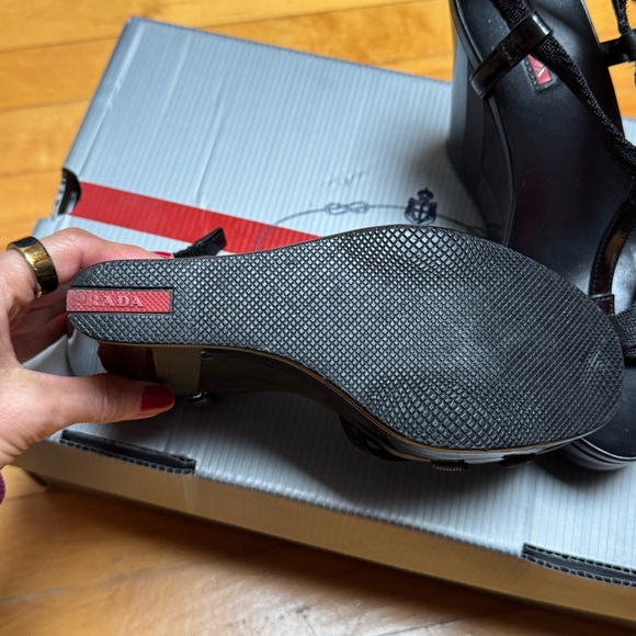 Prada Black Strappy Wedge Sandals - Picture 3 of 5